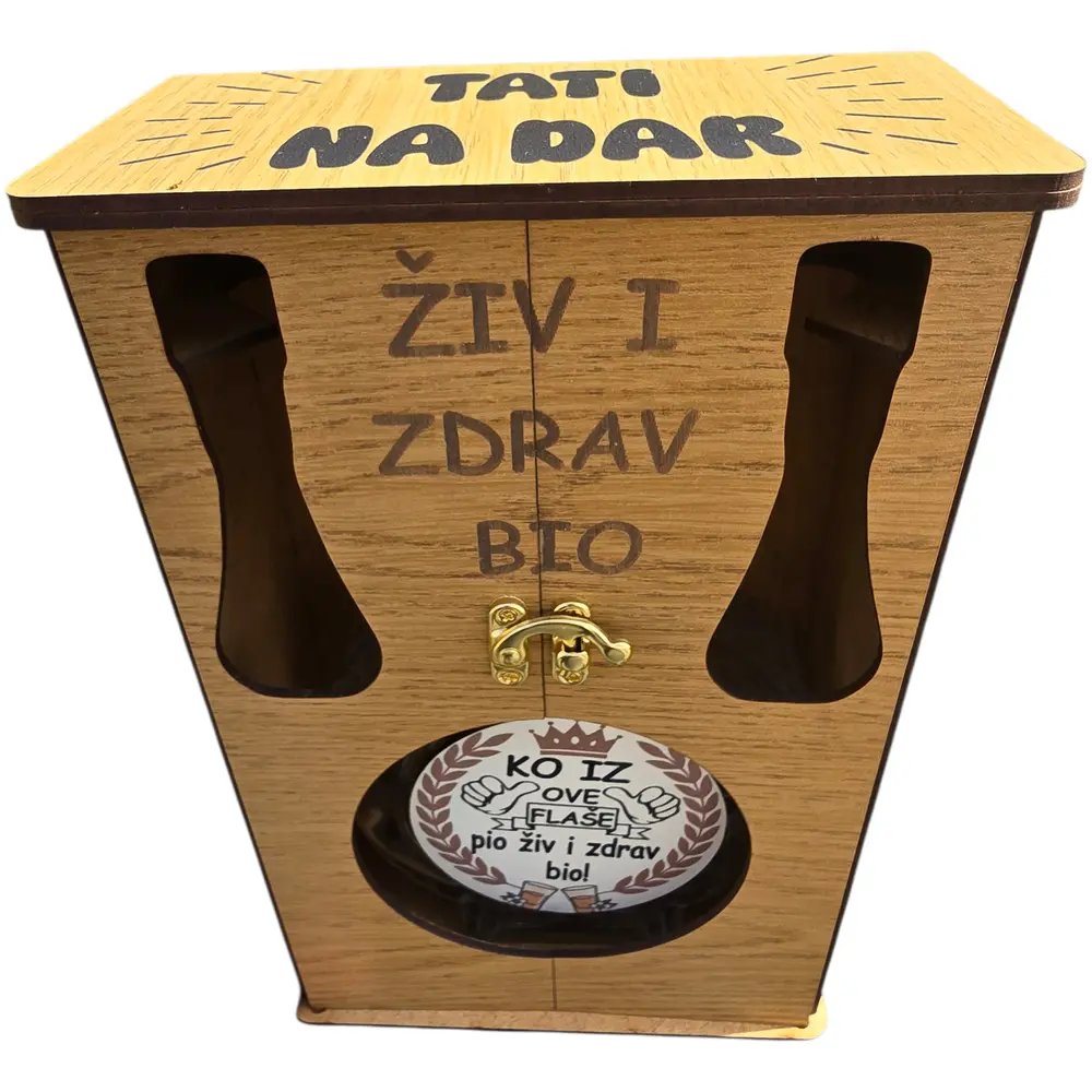 Drveni "Mini Bar" orman sa flašom 0.7l i dva čokanja – Personalizovani set - slika 7