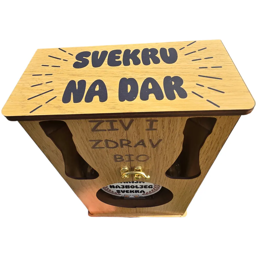 Drveni "Mini Bar" orman sa flašom 0.7l i dva čokanja – Personalizovani set - slika 6