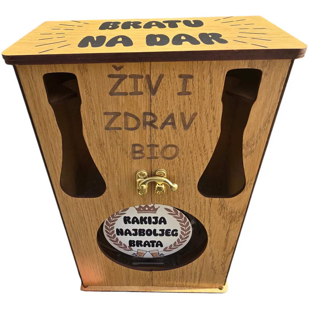 Drveni "Mini Bar" orman sa flašom 0.7l i dva čokanja – Personalizovani set - slika 9