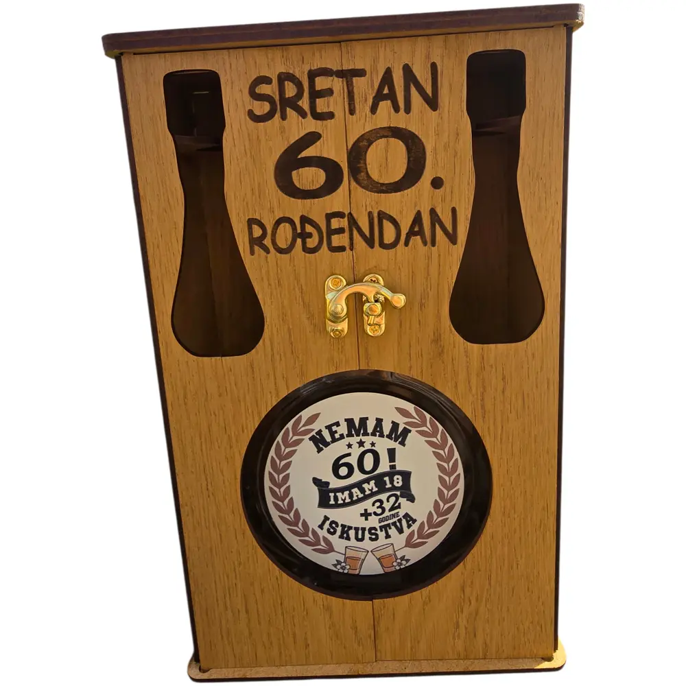 Drveni "Mini Bar" orman sa flašom 0.7l i dva čokanja – Personalizovani set - slika 10