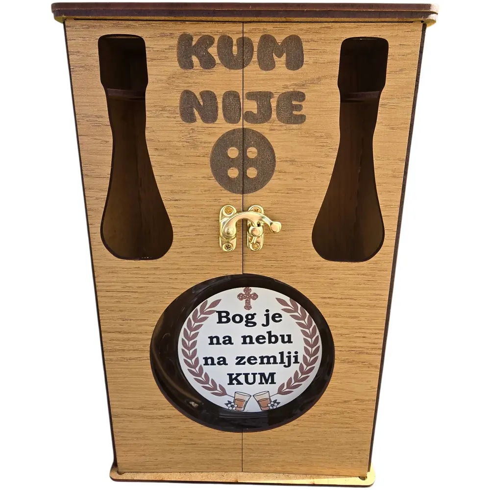 Drveni "Mini Bar" orman sa flašom 0.7l i dva čokanja – Personalizovani set