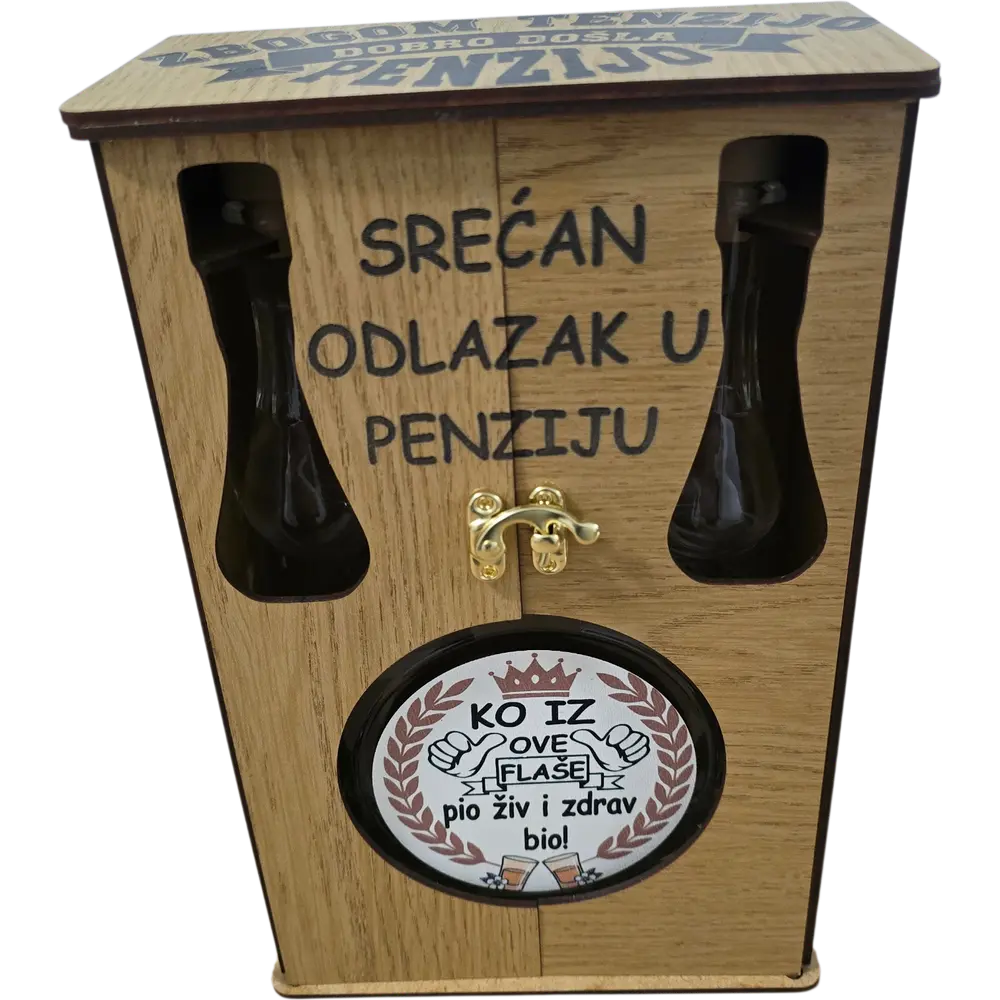 Drveni "Mini Bar" orman sa flašom 0.7l i dva čokanja – Personalizovani set - slika 8