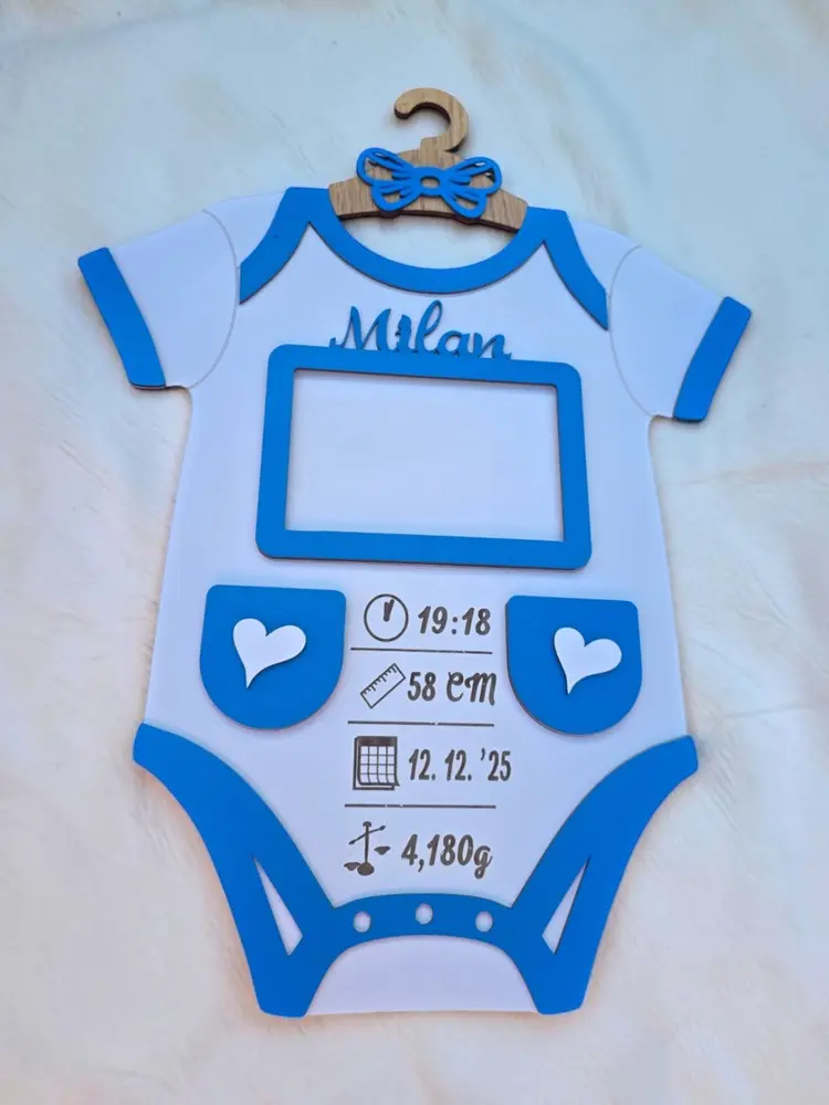 Personalizovani ram za rođenje bebe – Bodić sa podacima - slika 2