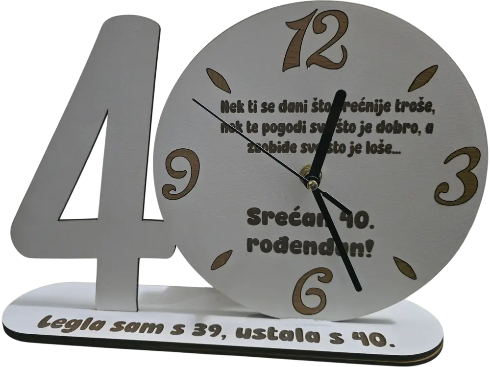 Personalizovani sat u obliku broja 20, 30, 40, 50, 60, 70, 80 poklon za rođendan